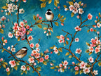 Papier peint panoramique Oiseaux et Fleurs sur Fond Bleu — vue du design seul
