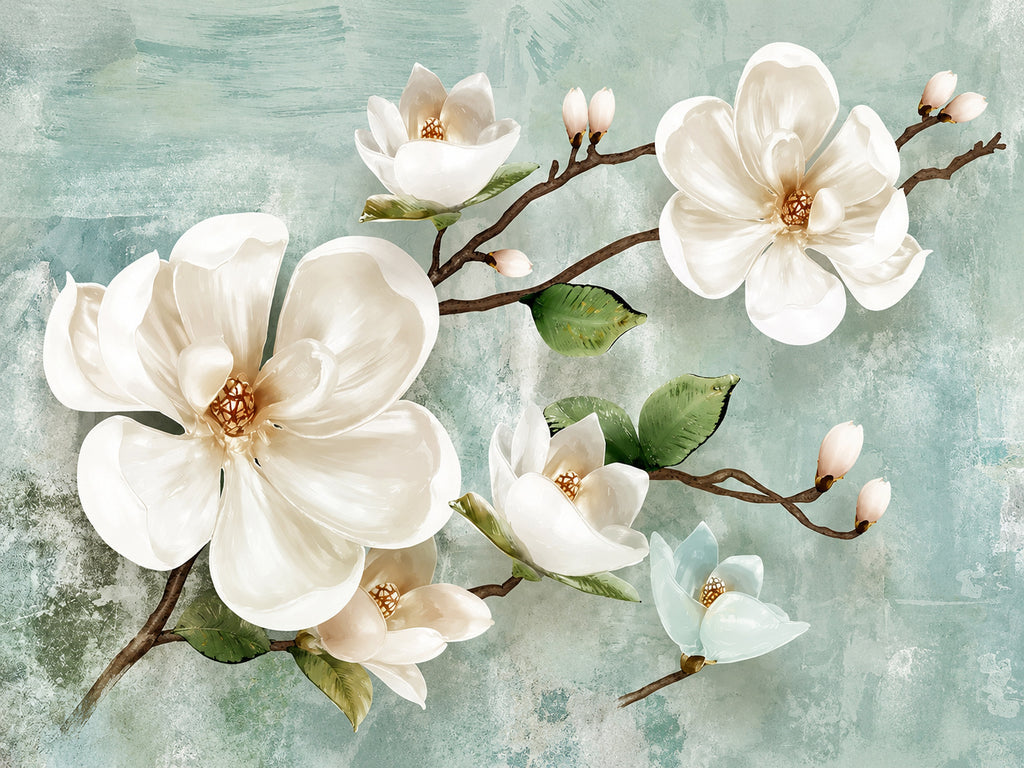 Papier peint panoramique Magnolias Blancs sur Fond Vert — vue du design seul