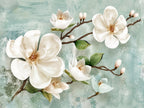 Papier peint panoramique Magnolias Blancs sur Fond Vert — vue du design seul