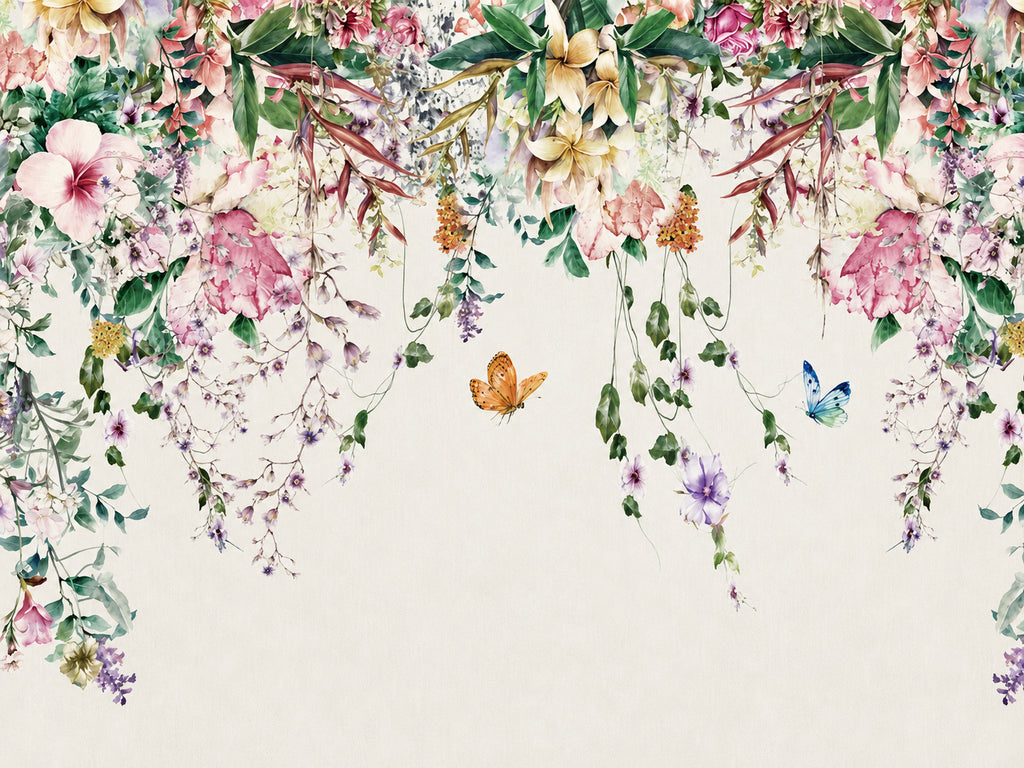Papier peint panoramique Jardin Fleuri et Papillons — vue du design seul