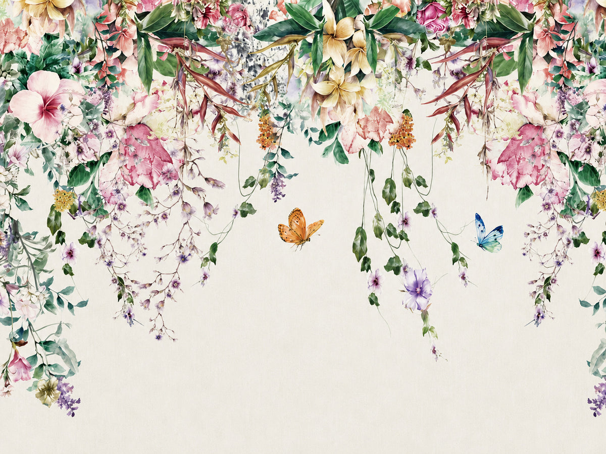 Papier peint panoramique Jardin Fleuri et Papillons — vue du design seul
