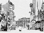 Papier peint panoramique Ville Dessinée en Noir et Blanc — vue du design seul