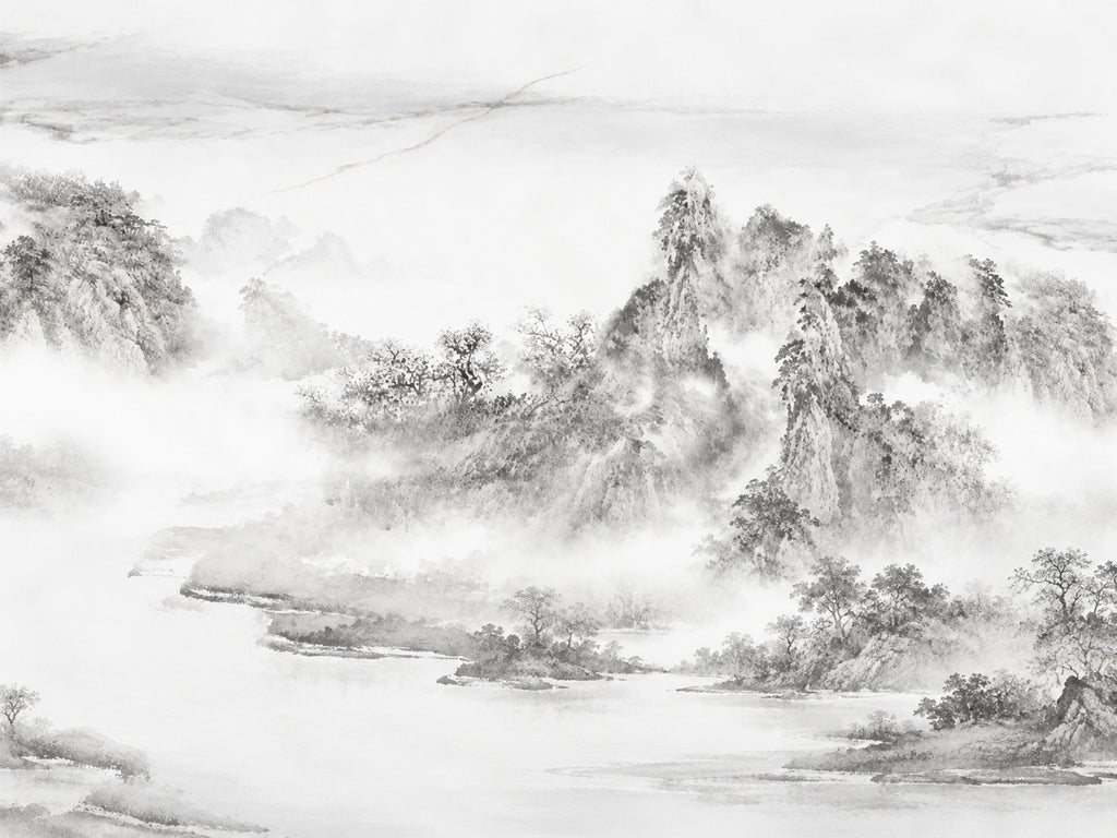 Papier peint panoramique Paysage de Montagnes Gris Clair — vue du design seul
