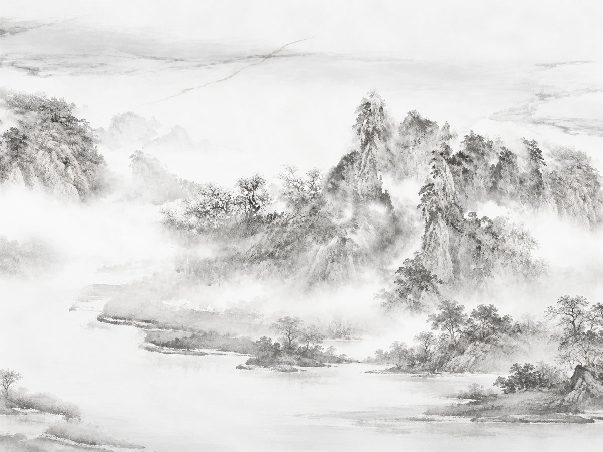Papier peint panoramique Paysage de Montagnes Gris Clair — vue du design seul