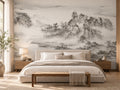 Papier peint panoramique Paysage de Montagnes Gris Clair — mise en scène sur un mur