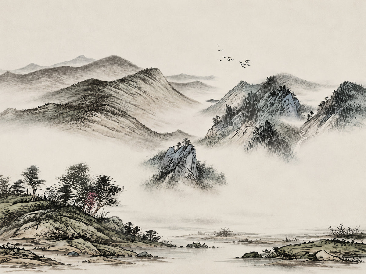 Papier peint panoramique Montagnes à l’Encre de Chine — vue du design seul