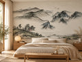 Papier peint panoramique Montagnes à l’Encre de Chine — mise en scène sur un mur