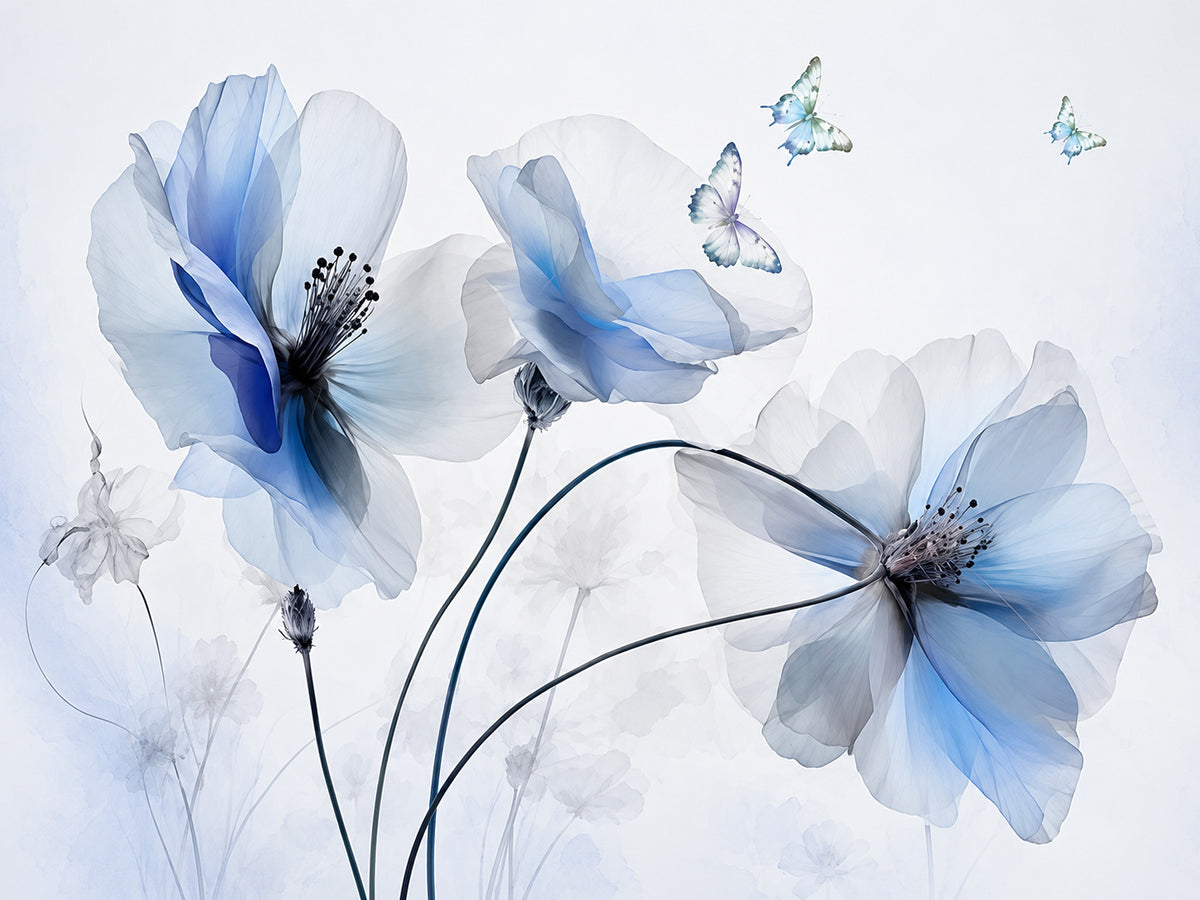 Papier peint panoramique Fleurs Bleues et Papillons — vue du design seul