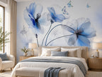 Papier peint panoramique Fleurs Bleues et Papillons — mise en scène sur un mur