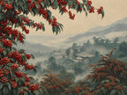 Papier peint panoramique Baies Rouges et Montagnes Brumeuses — vue du design seul