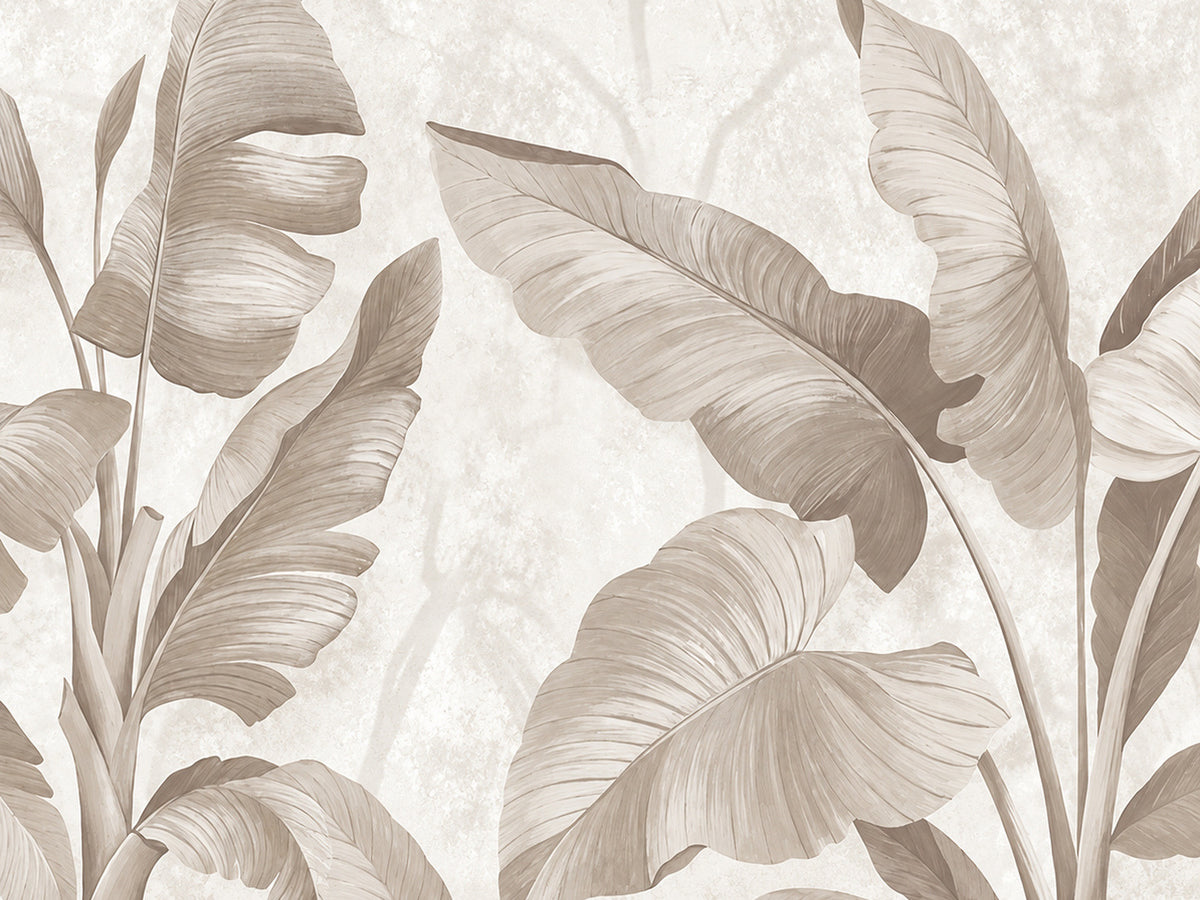 Papier peint panoramique Feuilles Tropicales Beiges — vue du design seul