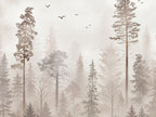 Papier peint panoramique Forêt Beige et Oiseaux — vue du design seul
