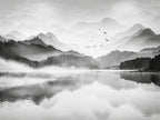 Papier peint panoramique Lac et Montagnes en Noir et Blanc — vue du design seul