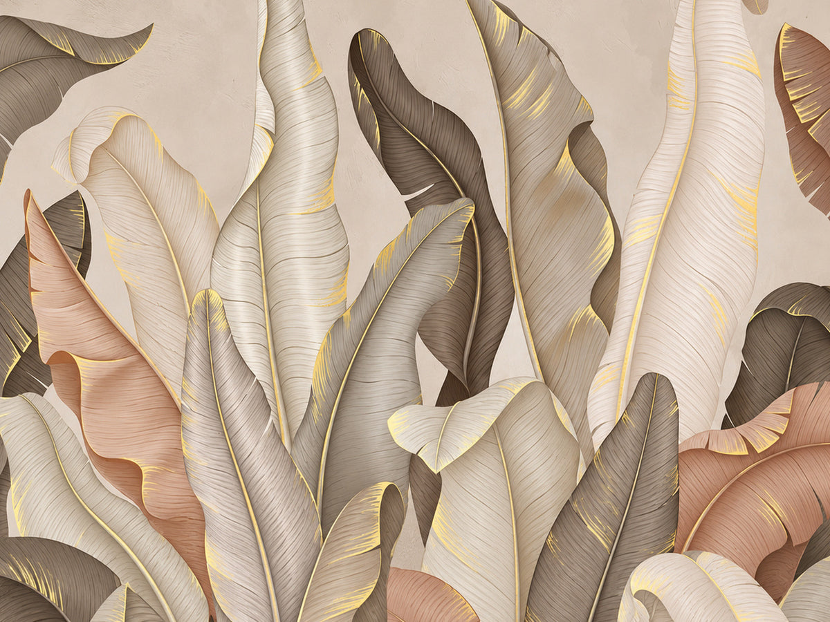 Papier peint panoramique Feuilles Beiges en Trompe-l’œil — vue du design seul
