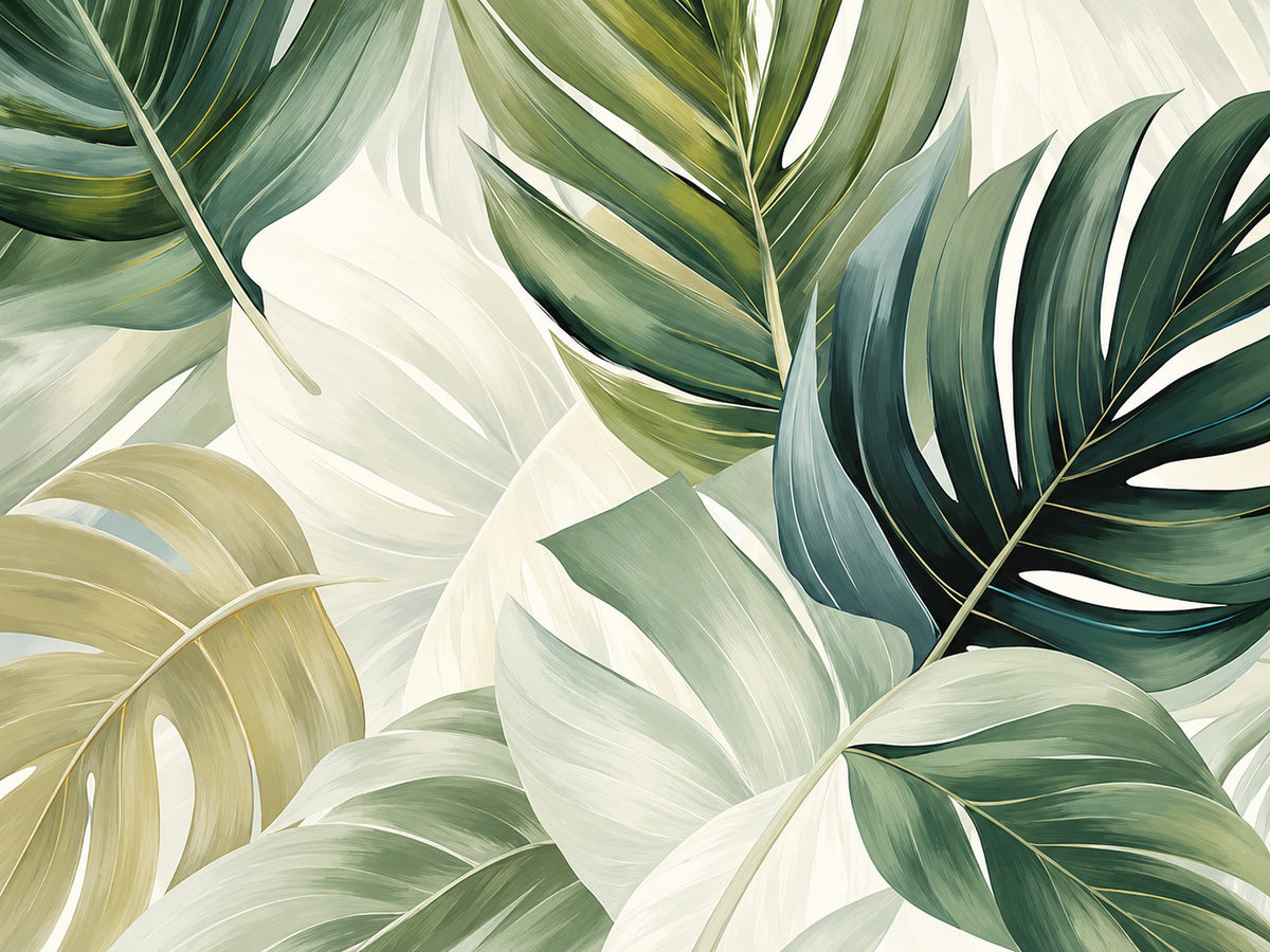 Papier peint panoramique Grandes Feuilles Tropicales Vertes — vue du design seul