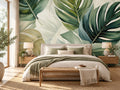 Papier peint panoramique Grandes Feuilles Tropicales Vertes — mise en scène sur un mur