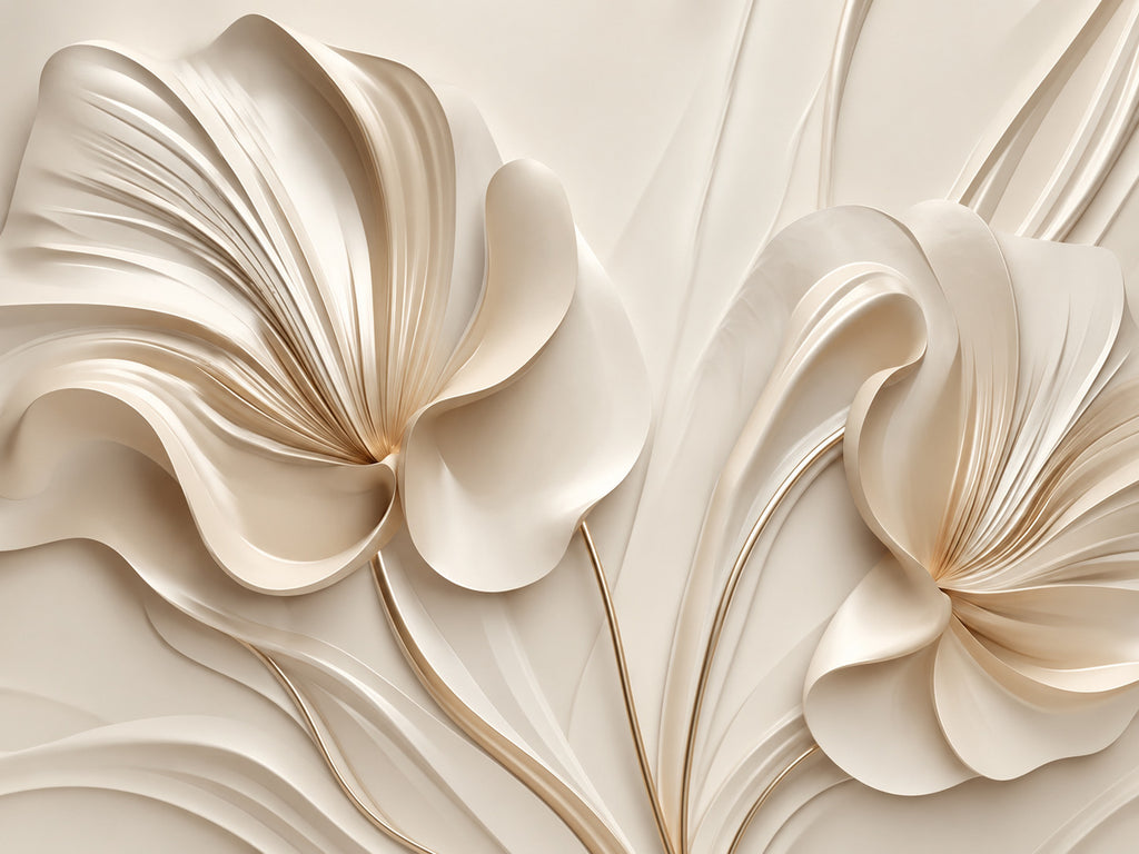 Papier peint panoramique Fleurs Ivoire en Trompe-l’œil — vue du design seul