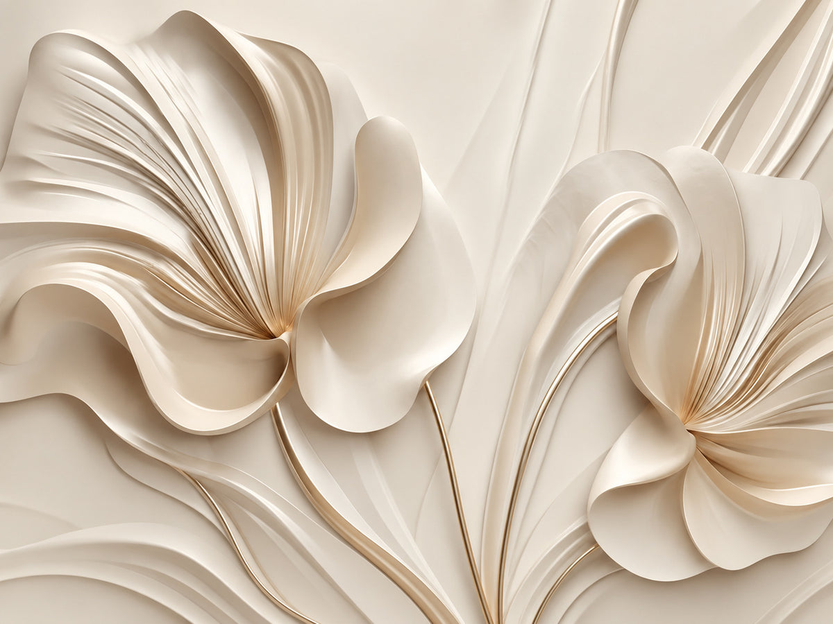 Papier peint panoramique Fleurs Ivoire en Trompe-l’œil — vue du design seul